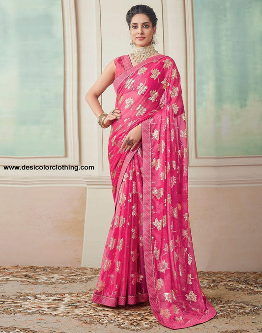 Pink Plain Lycra Saree