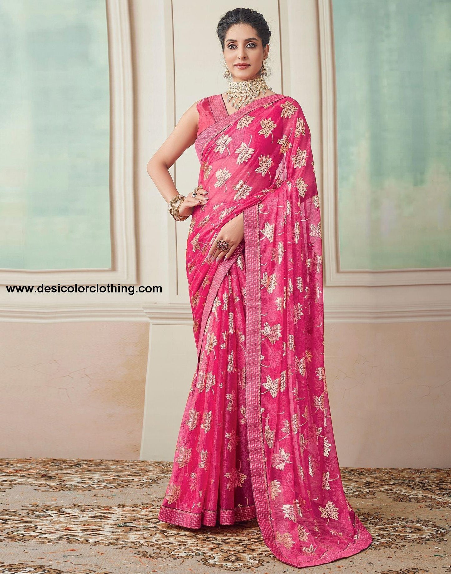 Pink Plain Lycra Saree