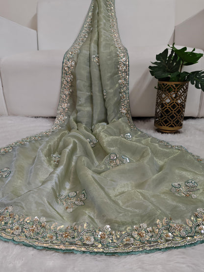 Product Image - Mint Color Shimmer Glass Organza Saree