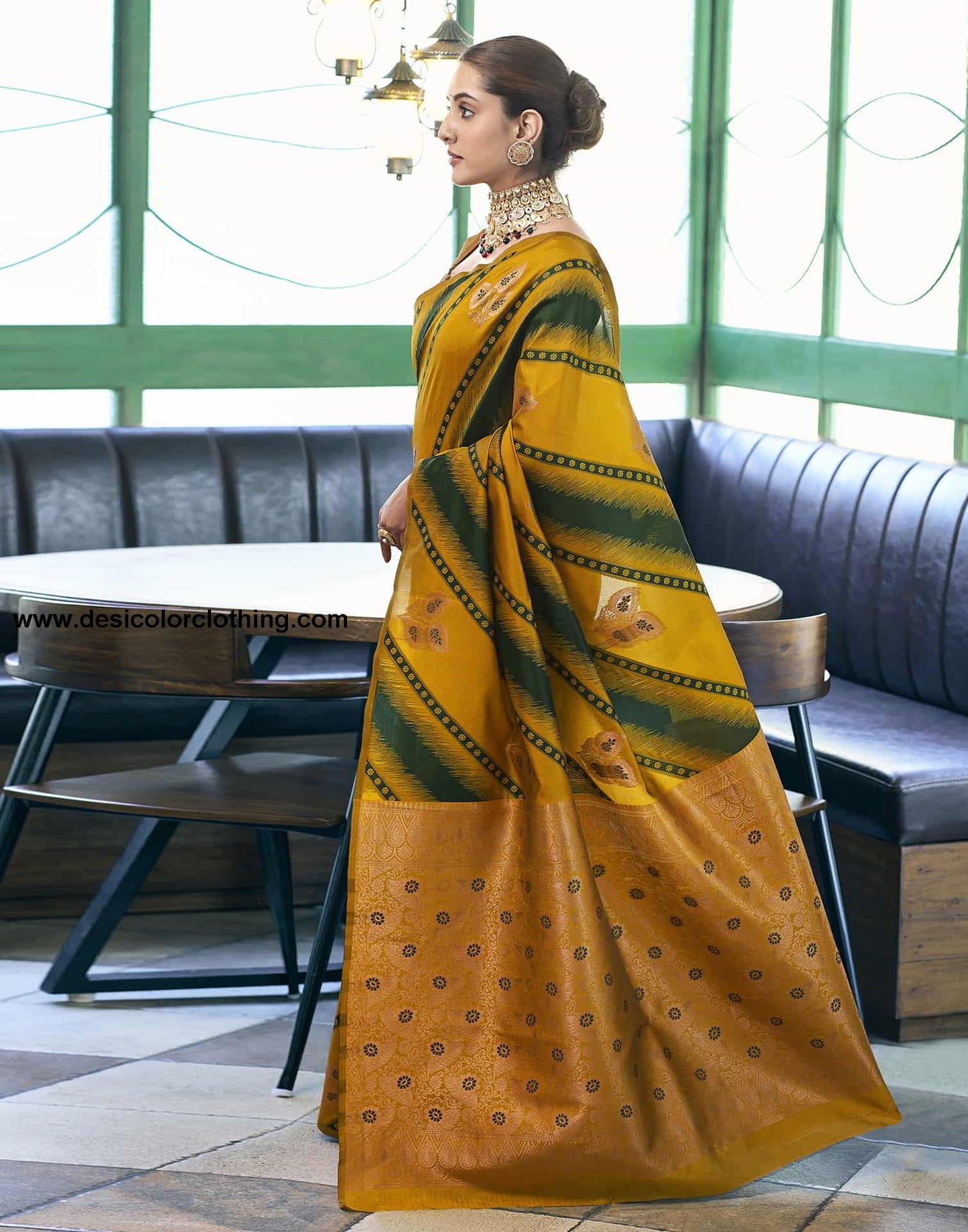 Yellow Banarasi Silk Woven Saree