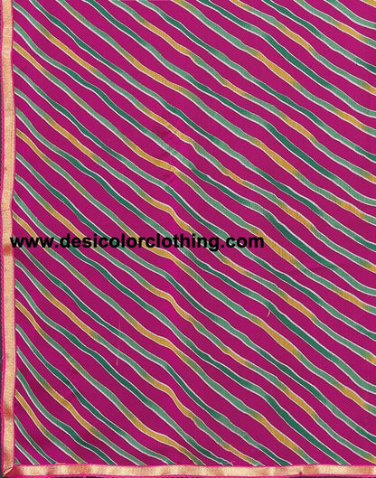 Rani Pink Chiffon Leheriya Printed Saree