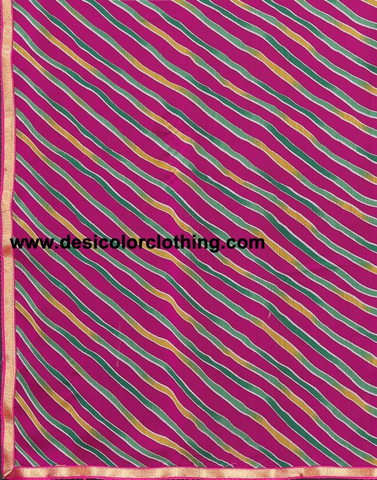 Rani Pink Chiffon Leheriya Printed Saree