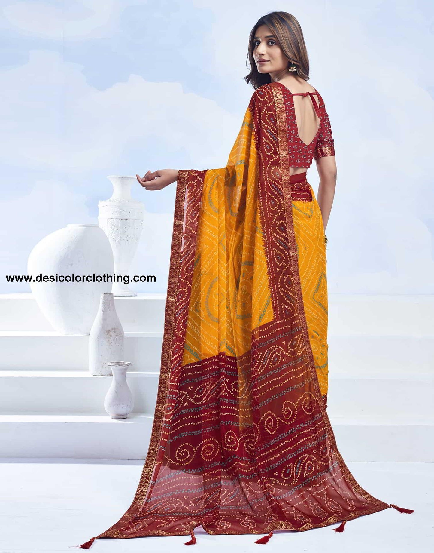 Yellow Bandhani Chiffon Saree