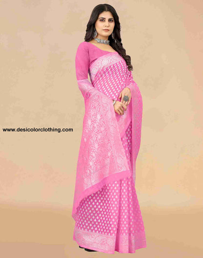 Pink Cotton Plain Saree