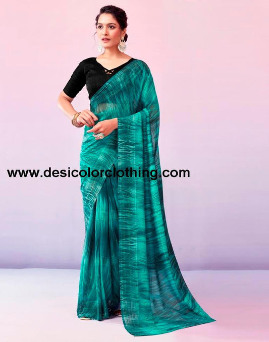 Turquoise Georgette Printed Ready to Wear Saree