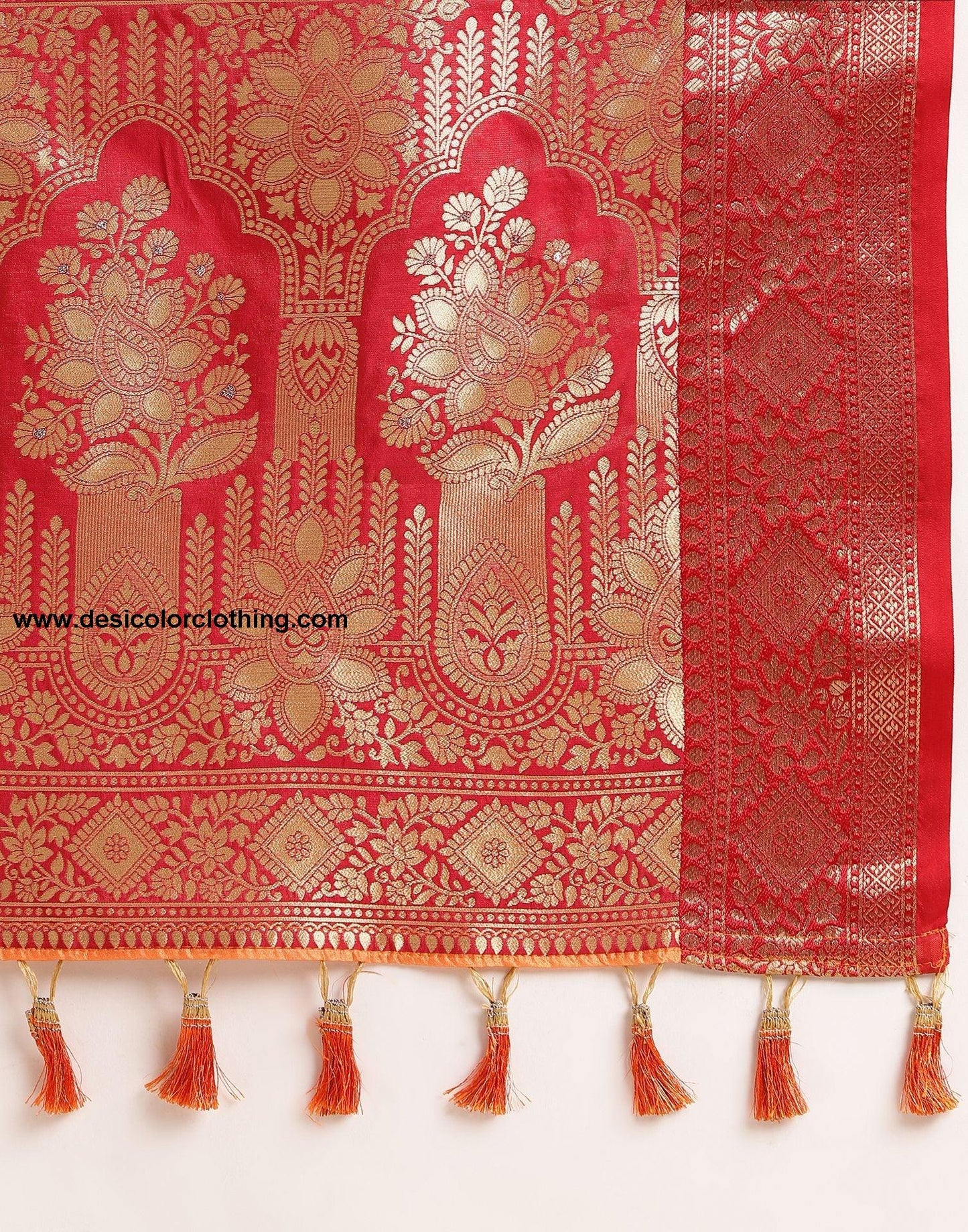 Orange Silk Banarasi Saree