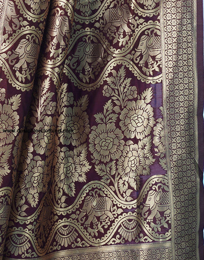 Brown Jacquard Silk Saree