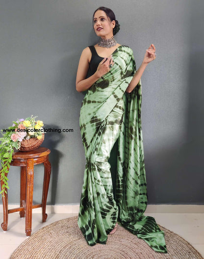 Dull Green Printed Silk Pre-draped Saree