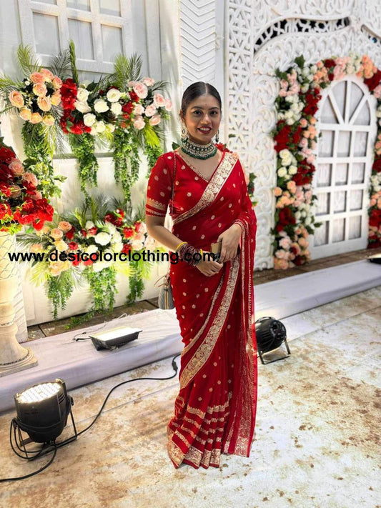 Viscose Georgette Saree with Contrast Blouse