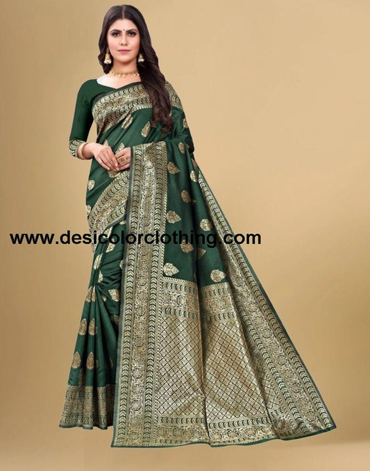Dark Green Jacquard Banarasi Silk Saree