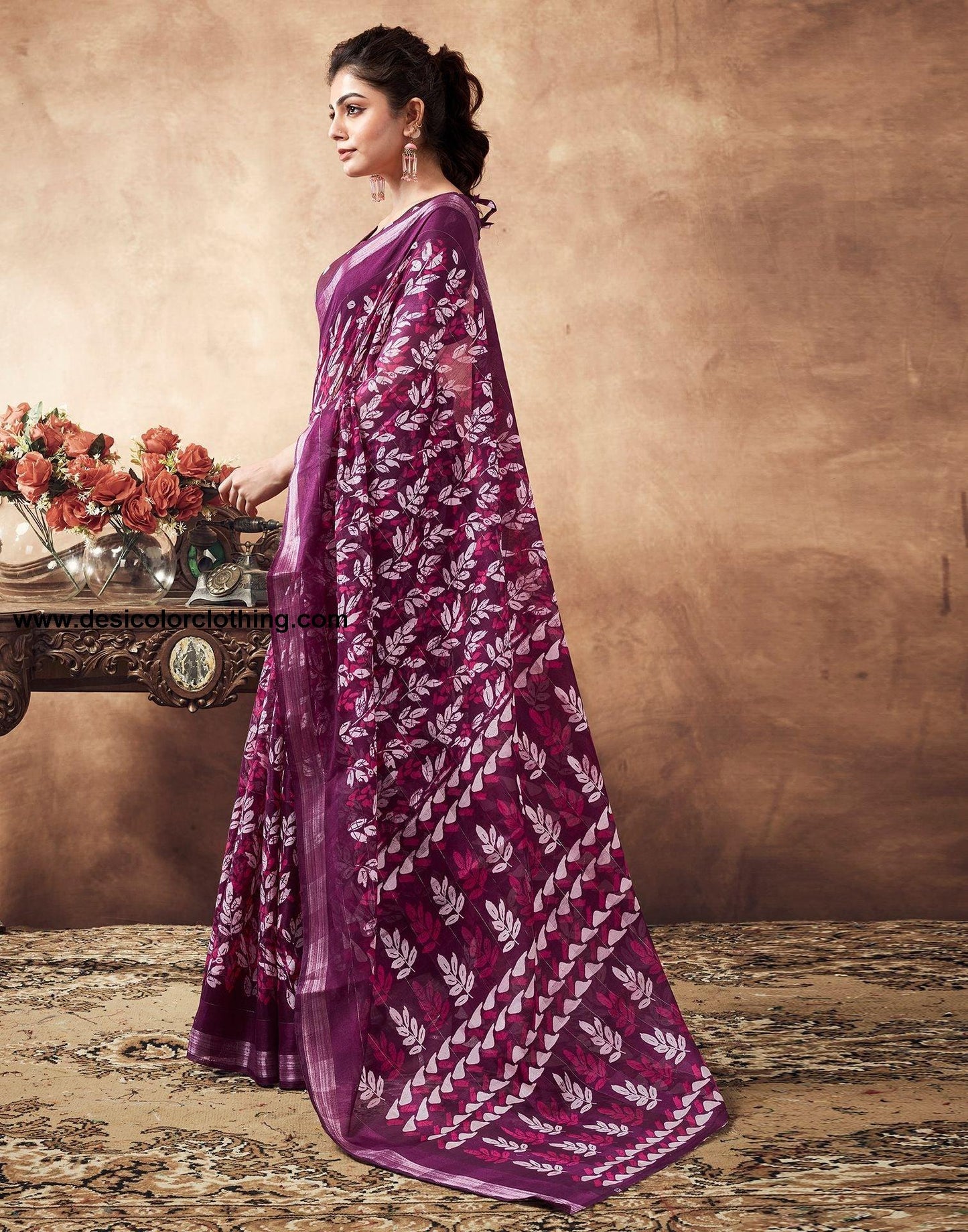Purple Printed Cotton Saree