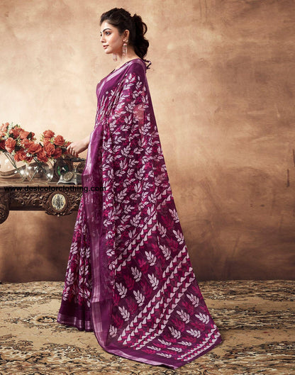 Purple Printed Cotton Saree