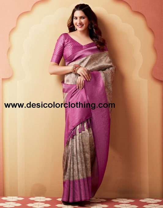 Brown Silk Printed Sarees