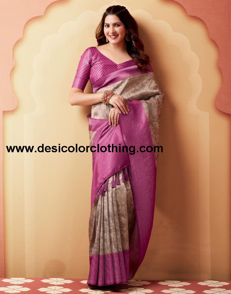 Brown Silk Printed Sarees
