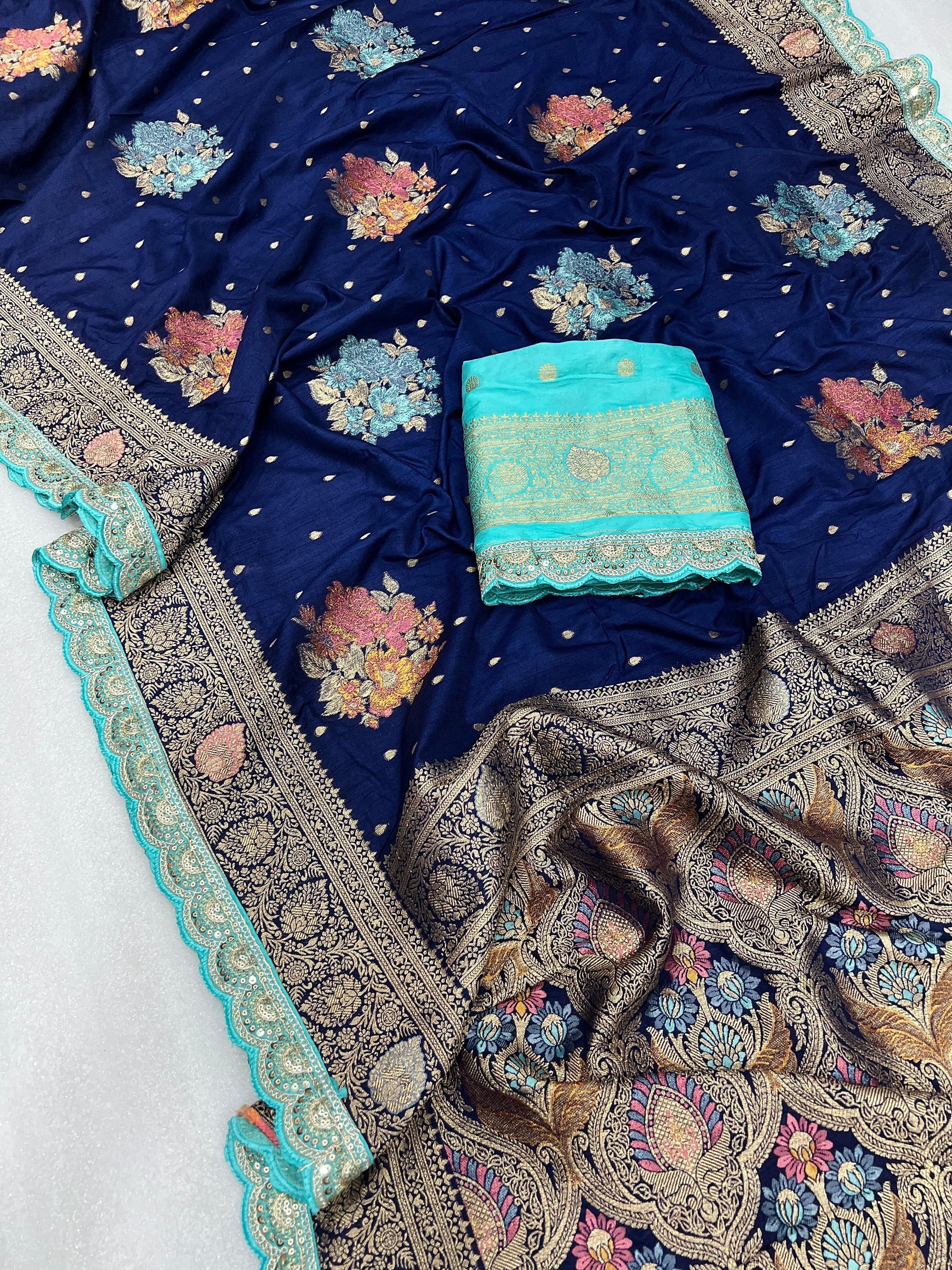 Product Image - Exquisite Designer Pure Silk Saree with Georgette Fabric - Festive Wear