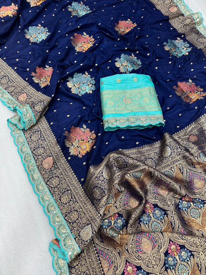 Product Image - Exquisite Designer Pure Silk Saree with Georgette Fabric - Festive Wear
