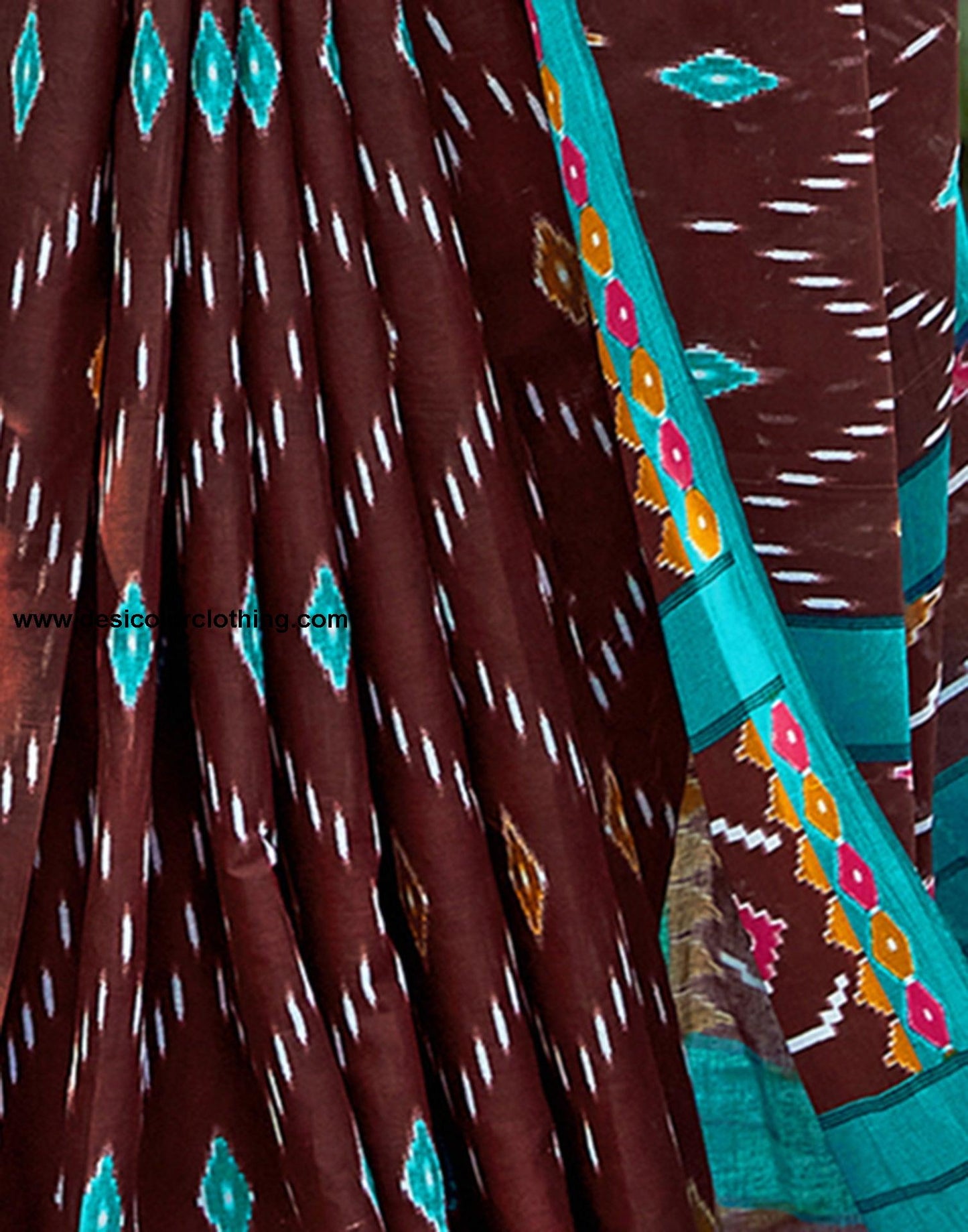 Brown Cotton Printed Saree