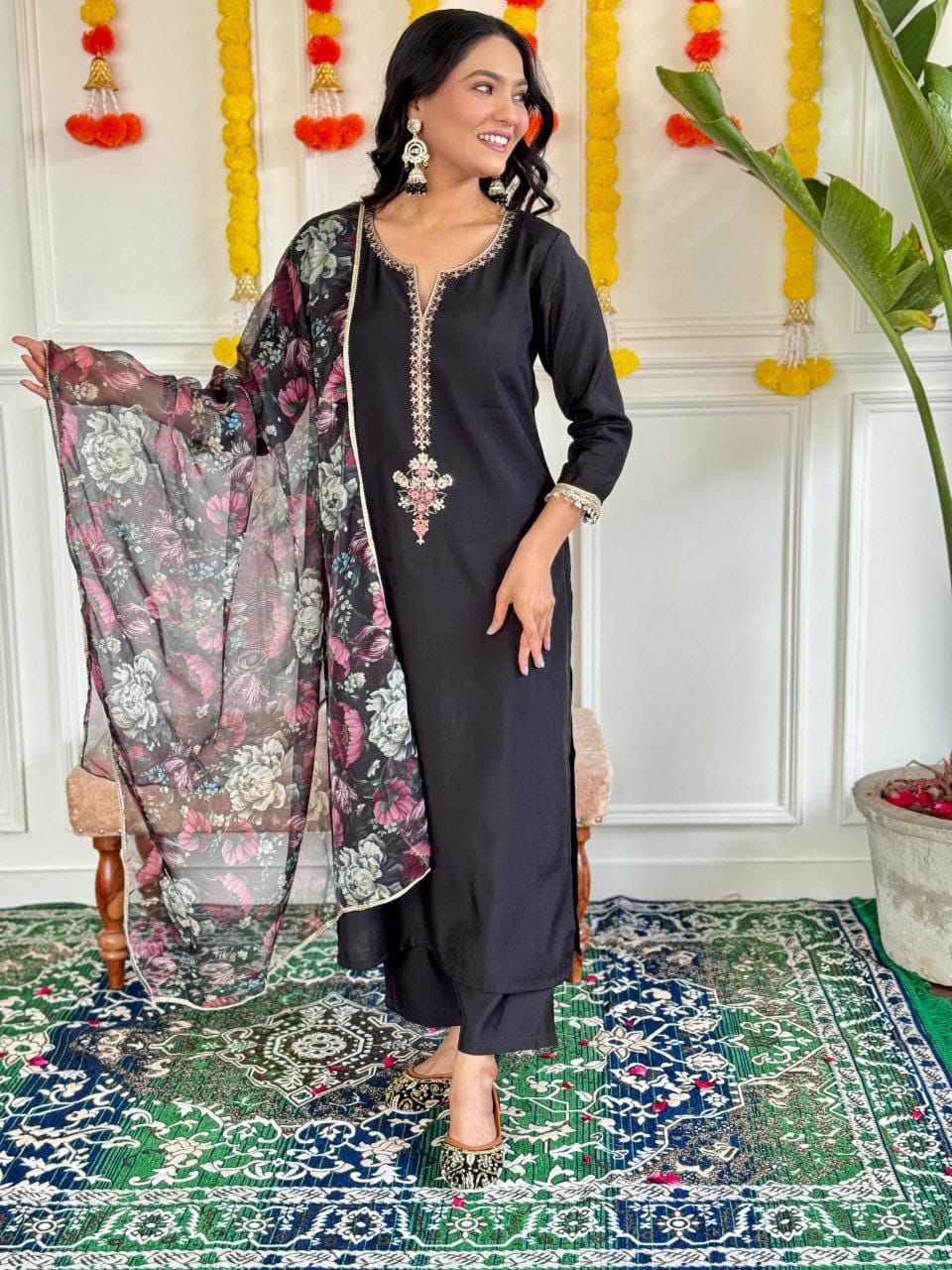 Product Image - Elegant Rayon Kurti with Silk Dupatta - Embroidered Ethnic Wear
