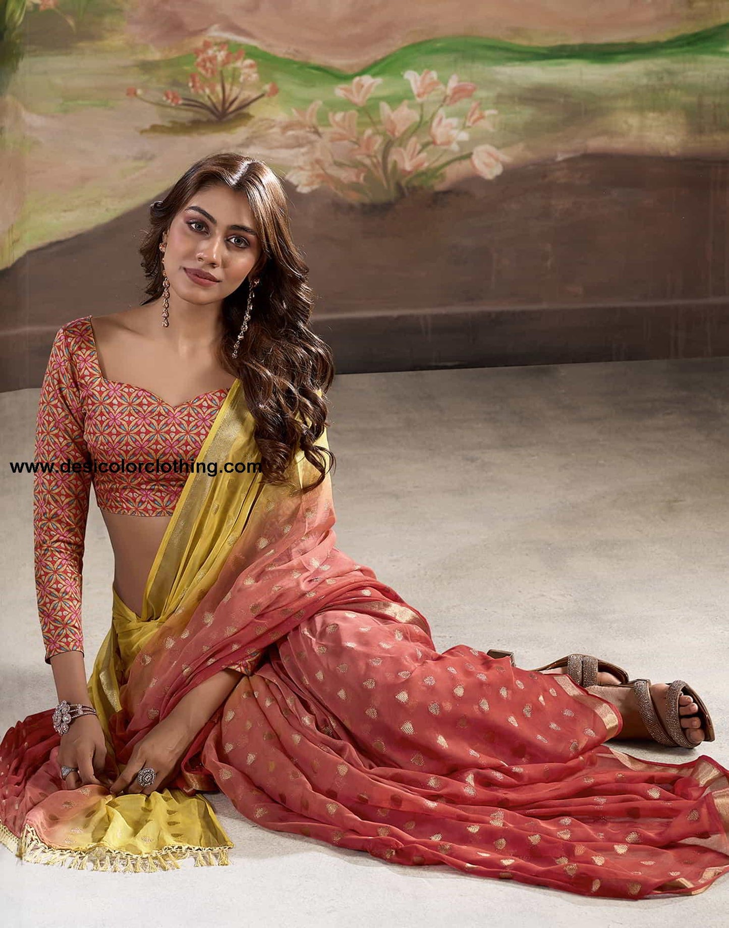 Red Banarasi Georgette Woven Saree