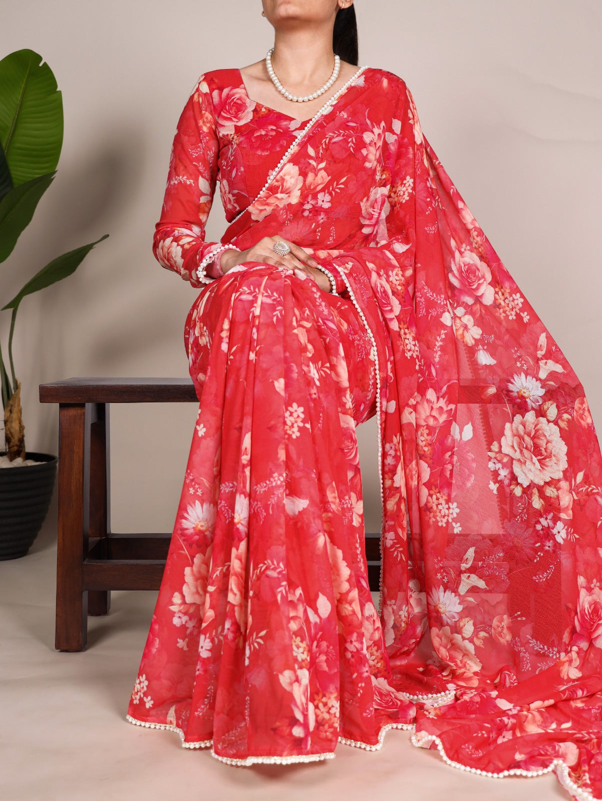 Product Image - Elegant Weightless Marbal Georgette Saree with Pearl Lace Border