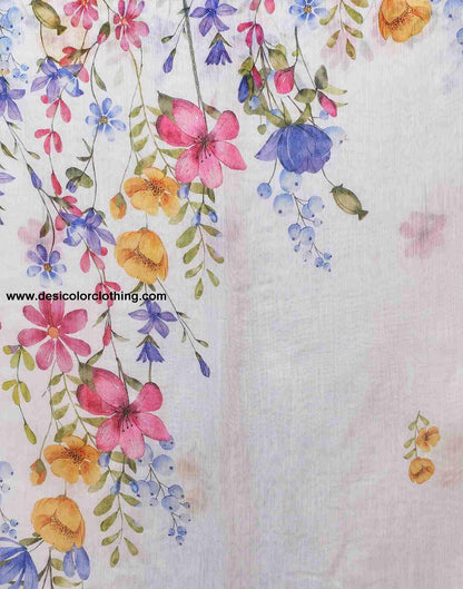 White Cotton Printed Saree