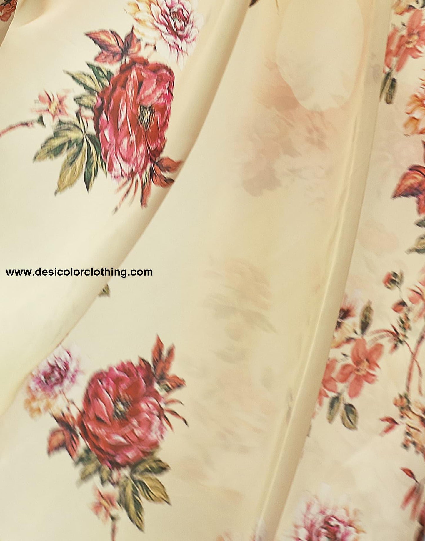 Cream Printed Satin Saree