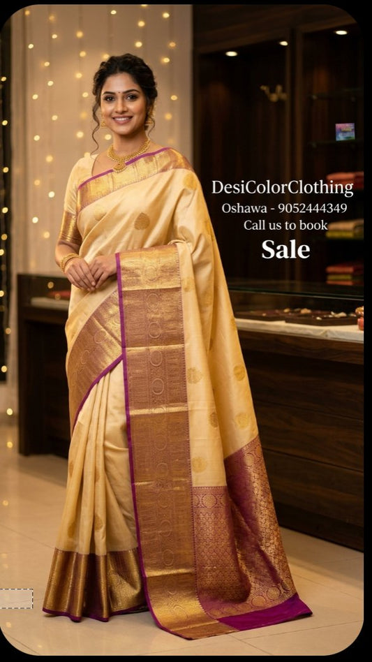 Product Image - Luxurious Cream Soft Silk Saree - 1
