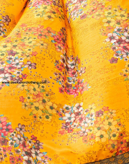 Turmeric Yellow Printed Silk Saree