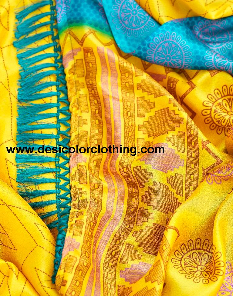 Yellow Cotton Printed Sarees