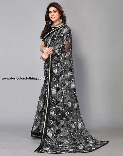 Black Chiffon Printed Saree