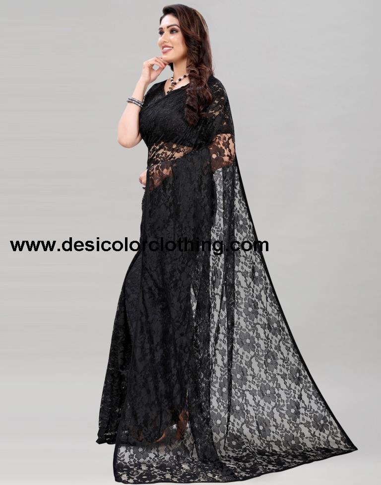 Black Coloured Russel Net Partywear saree