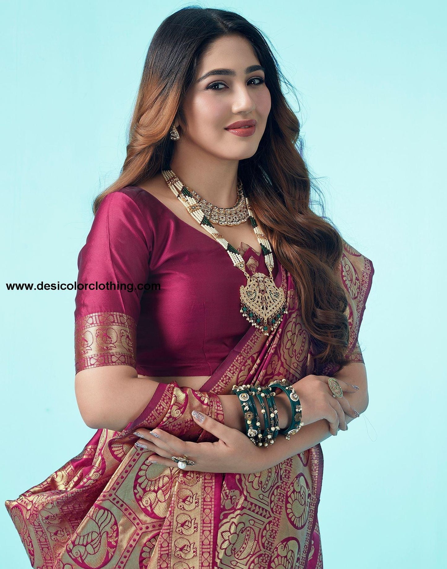 Wine Jacquard Silk Saree