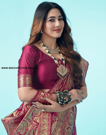Wine Jacquard Silk Saree