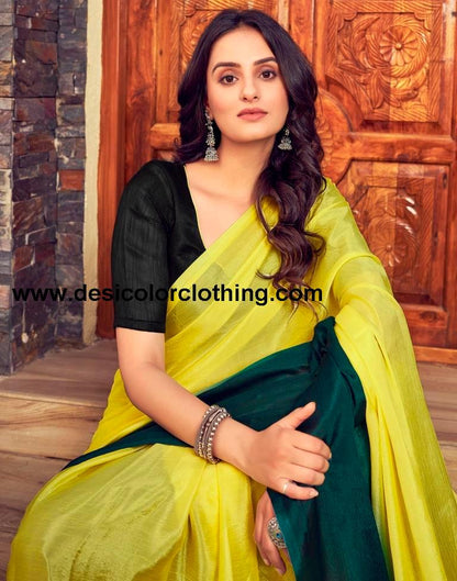 Yellow Chiffon Plain Ready To Wear