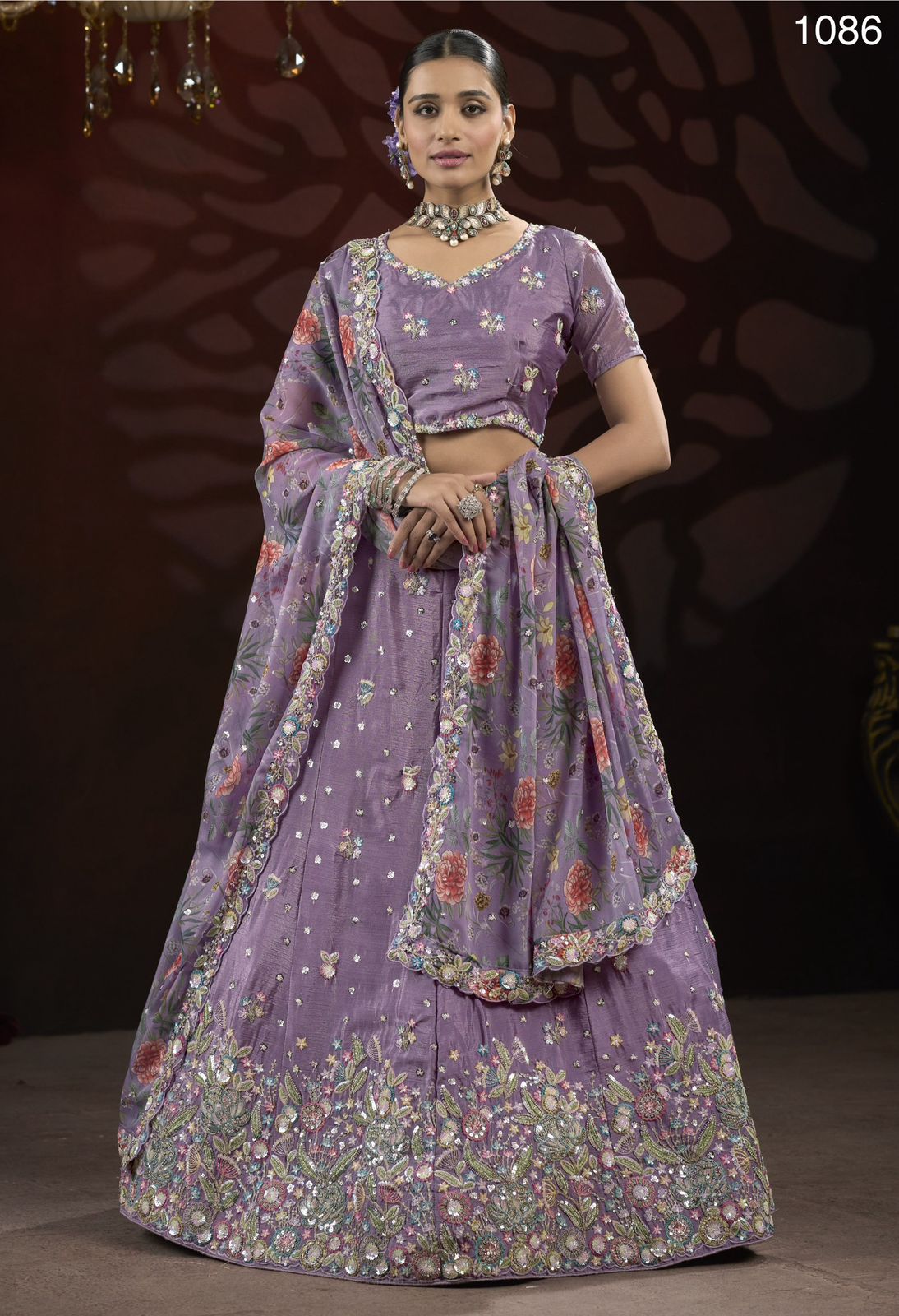 Product Image - Alluring Look Designer Embroidery and Flower Pattern Dupatta Lehengacholi