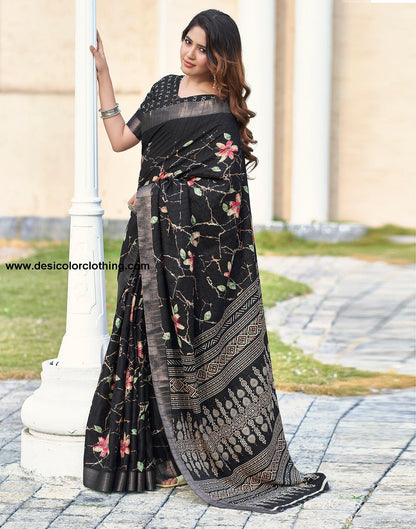 Black Silk Printed Saree