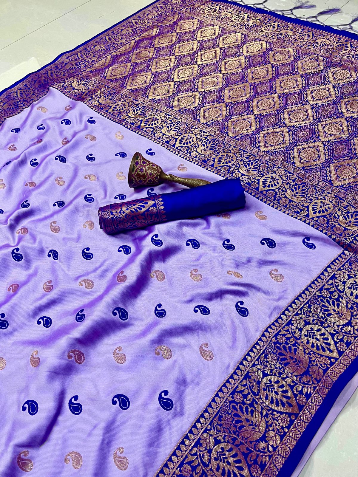 Product Image - Exquisite Pure Soft Satin Banarasi Silk Saree with Original Gold Jari