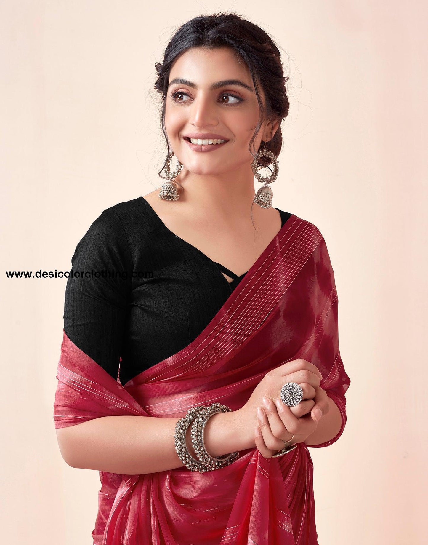 Red Georgette Printed Ready to Wear Saree