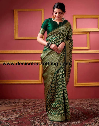 Dark Green Banarasi Silk Saree