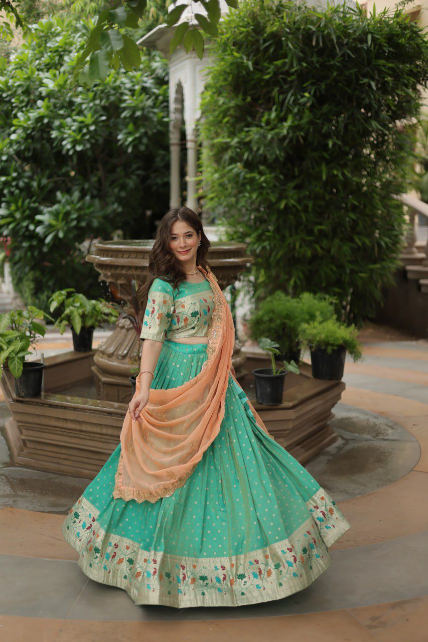 Product Image - Designer Cosmos Jacquard Lehenga Choli with Dupatta - Elegant Festive & Wedding Attire