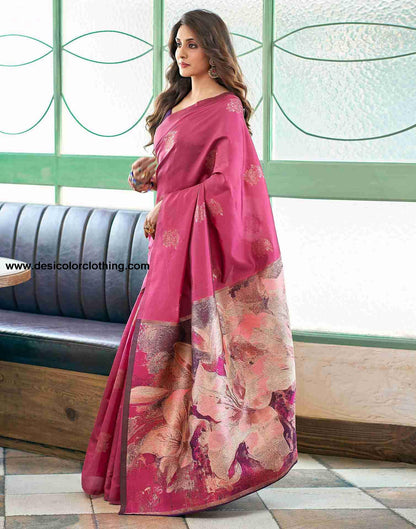 Pink Silk Woven Saree