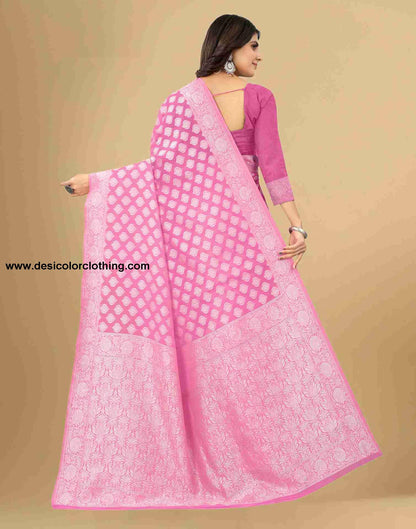 Pink Cotton Plain Saree