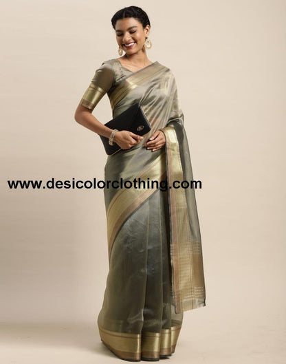 Steel Grey Organza Saree