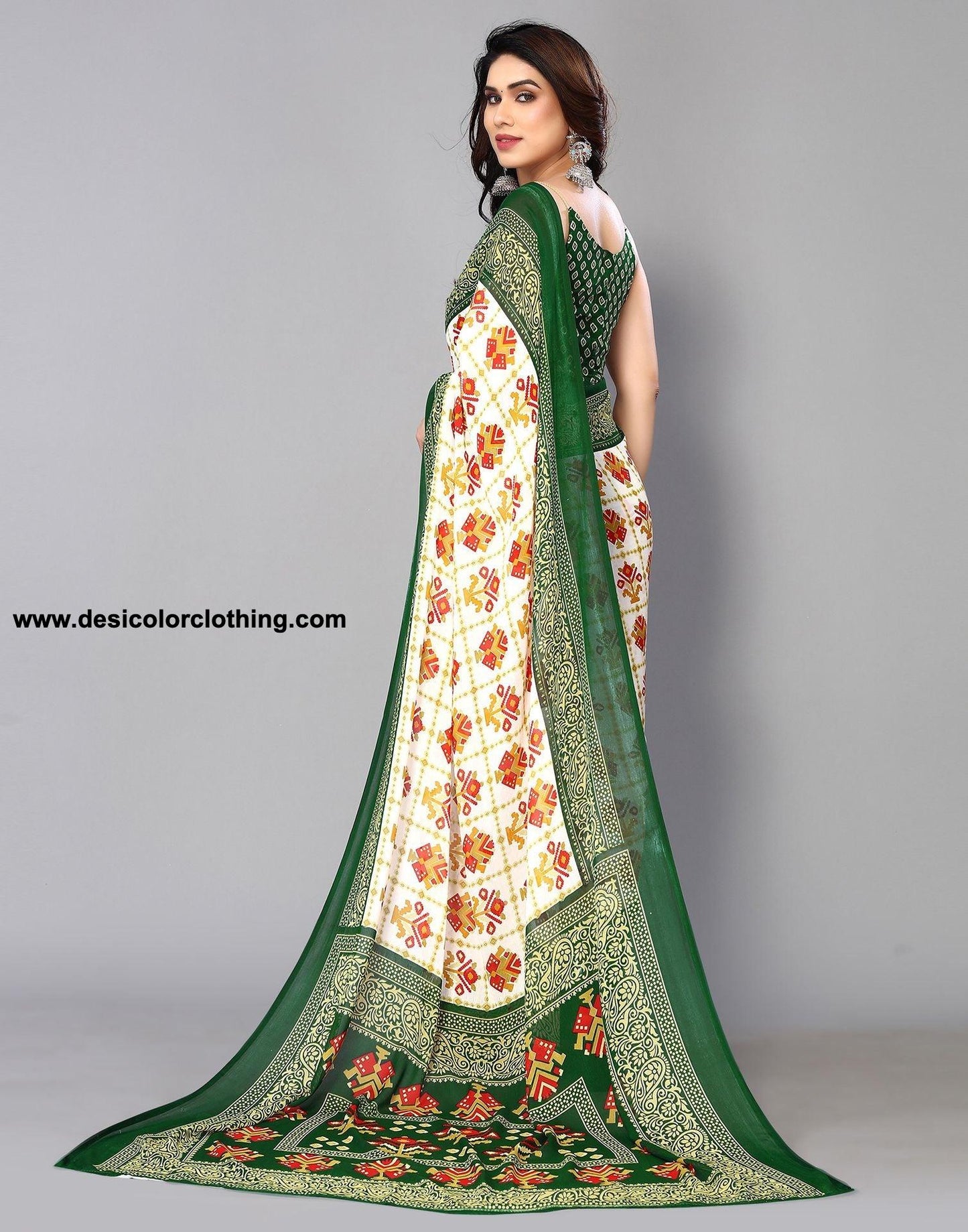 White Printed Saree