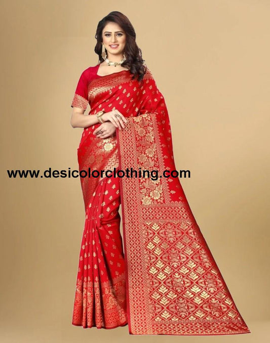 Red Jacquard Banarasi Silk Saree