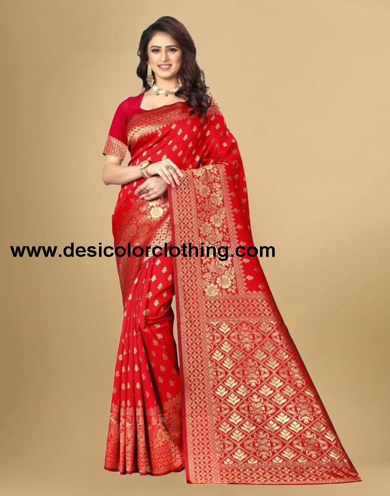 Red Jacquard Banarasi Silk Saree