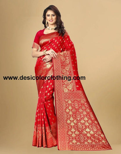 Red Jacquard Banarasi Silk Saree