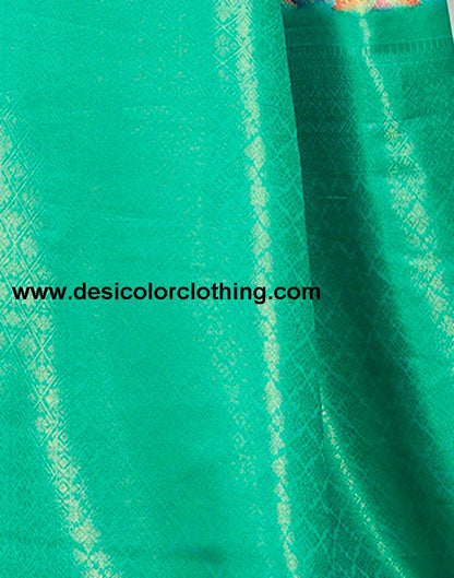 Turquoise Silk Printed Ready To Wear