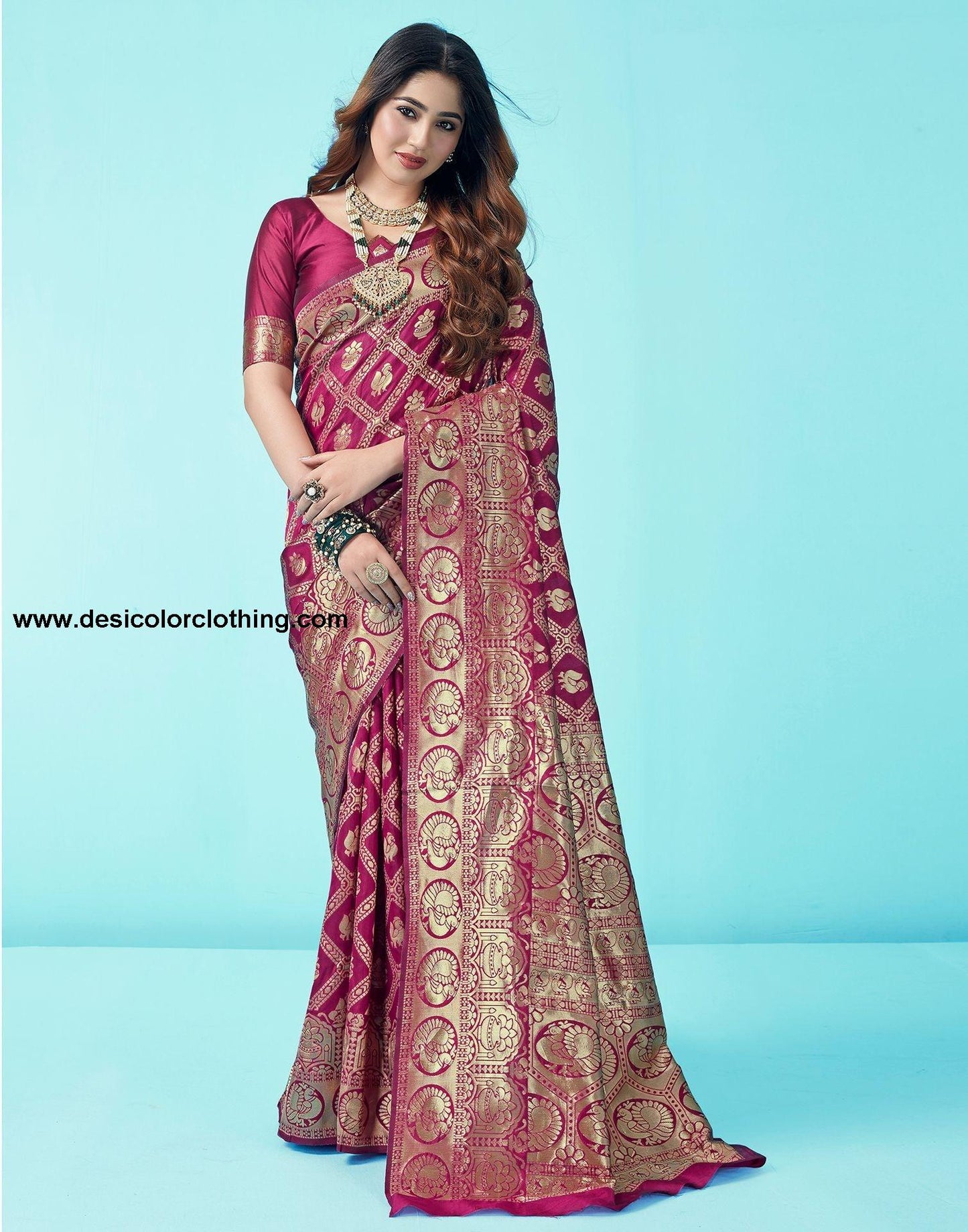 Wine Jacquard Silk Saree