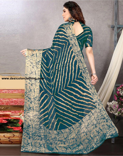 Rama Green Chiffon Printed Saree